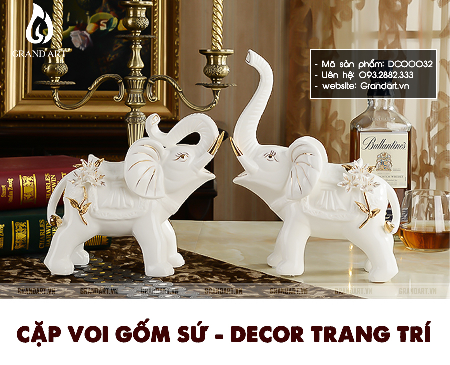 cặp voi gốm sứ