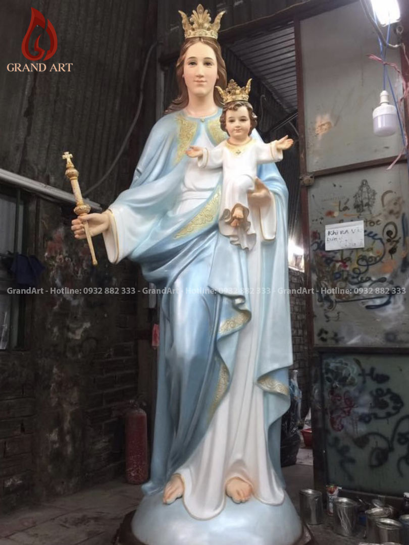 tượng Đức Mẹ Bế Chúa bằng composite sơn màu cao 170cm