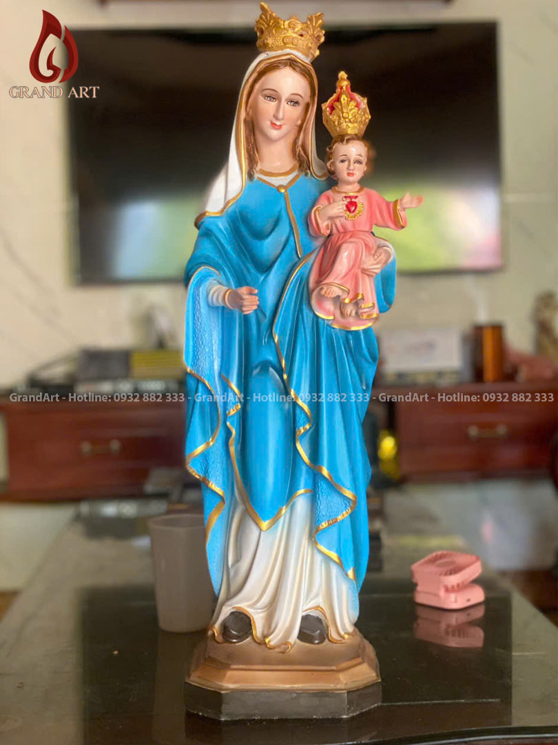 tượng Đức Mẹ Bế Chúa bằng composite sơn màu cao 65cm