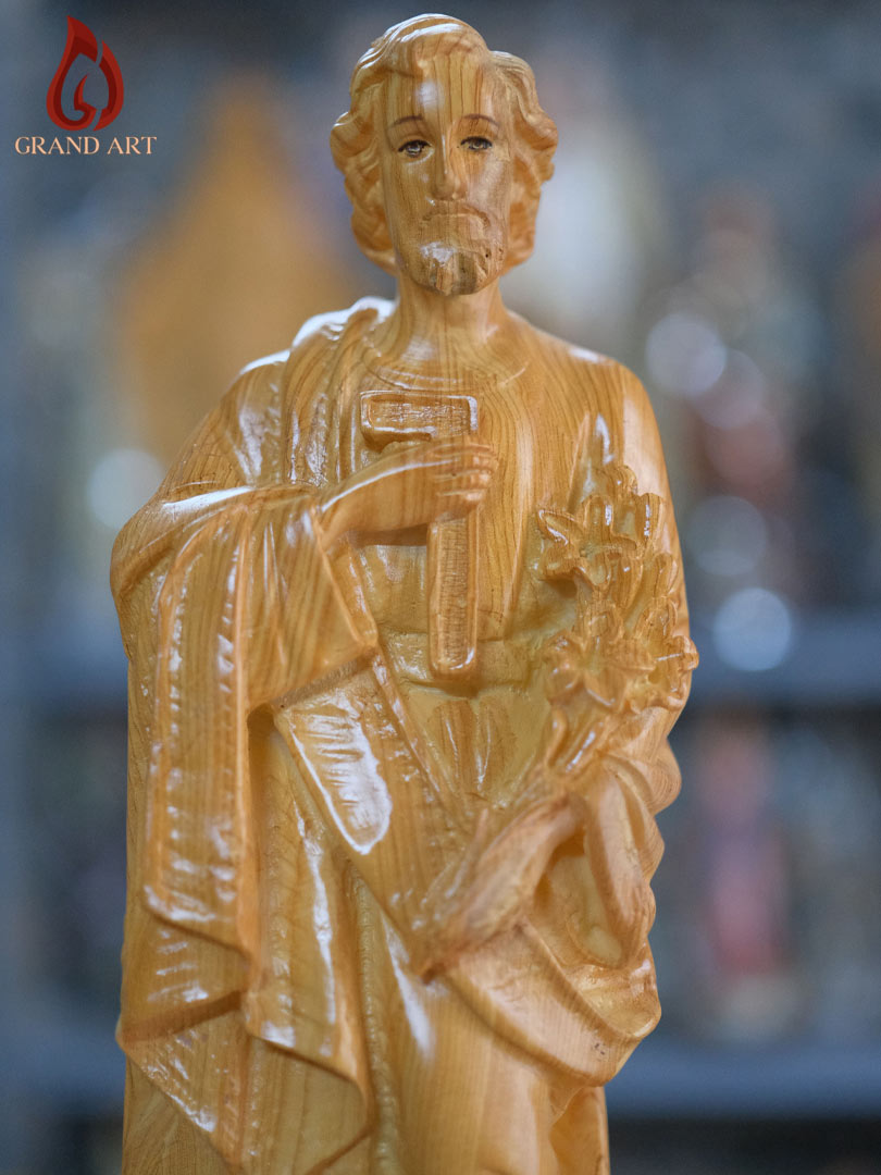 Tượng Thánh Giuse Hoa Huệ Bằng Composite Giả Gỗ Cao 40cm