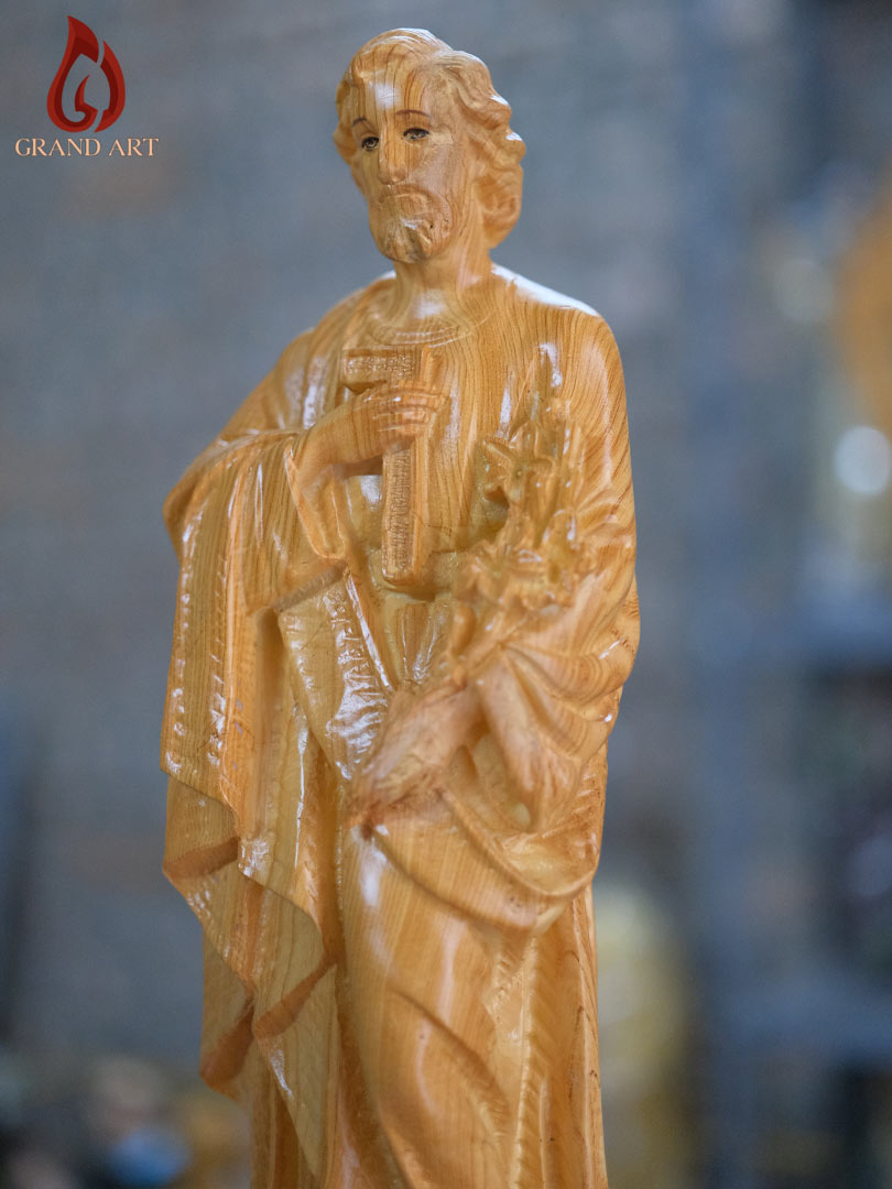 Tượng Thánh Giuse Hoa Huệ Bằng Composite Giả Gỗ Cao 40cm