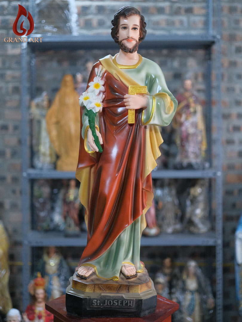 Tượng Thánh Giuse Hoa Huệ Bằng Composite Sơn Màu Cao 80cm