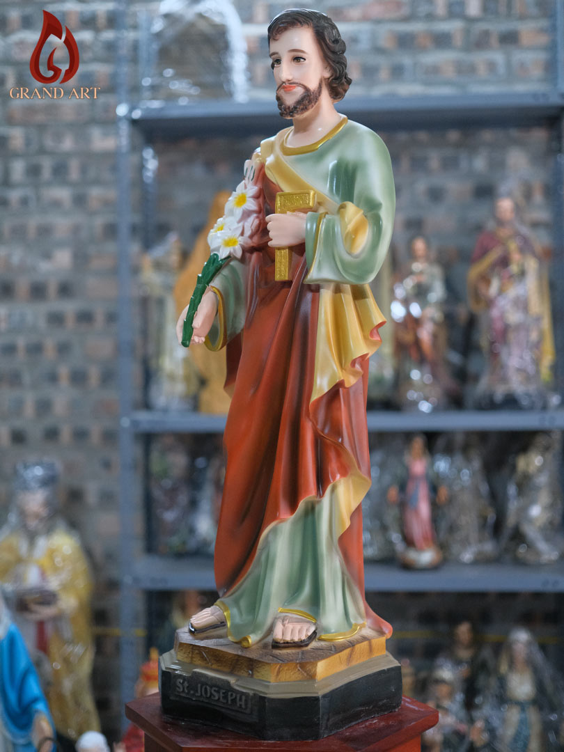 Tượng Thánh Giuse Hoa Huệ Bằng Composite Sơn Màu Cao 80cm