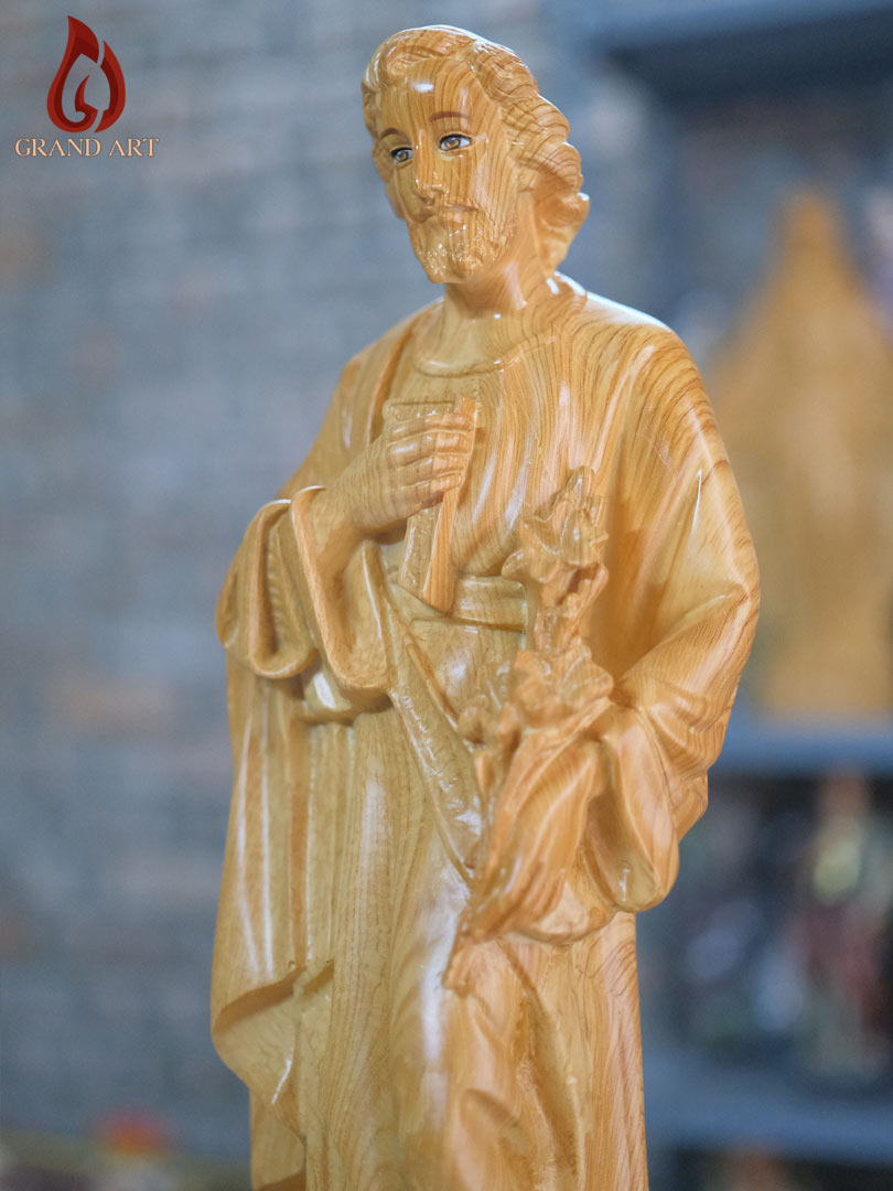 Tượng Thánh Giuse Hoa Huệ Bằng Composite Giả Gỗ Cao 50cm