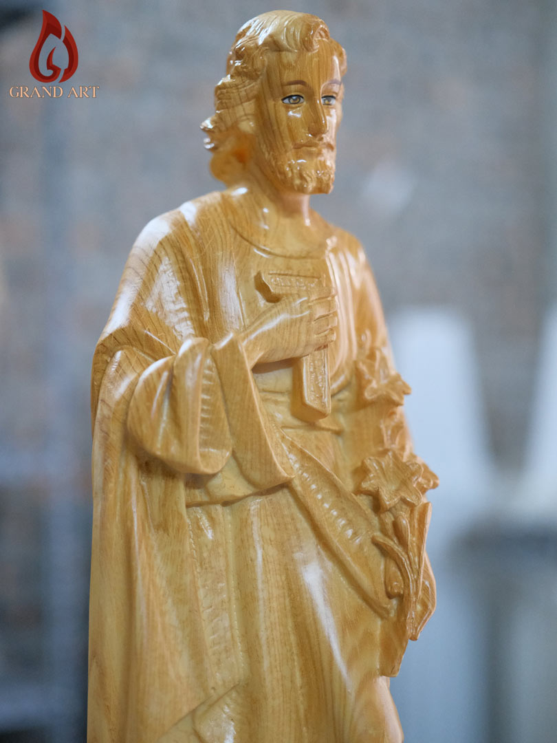 Tượng Thánh Giuse Hoa Huệ Bằng Composite Giả Gỗ Cao 50cm