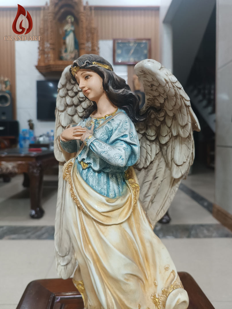 Tượng Thiên Thần Dáng Đứng bằng composite vẽ màu giả cổ cao 40cm
