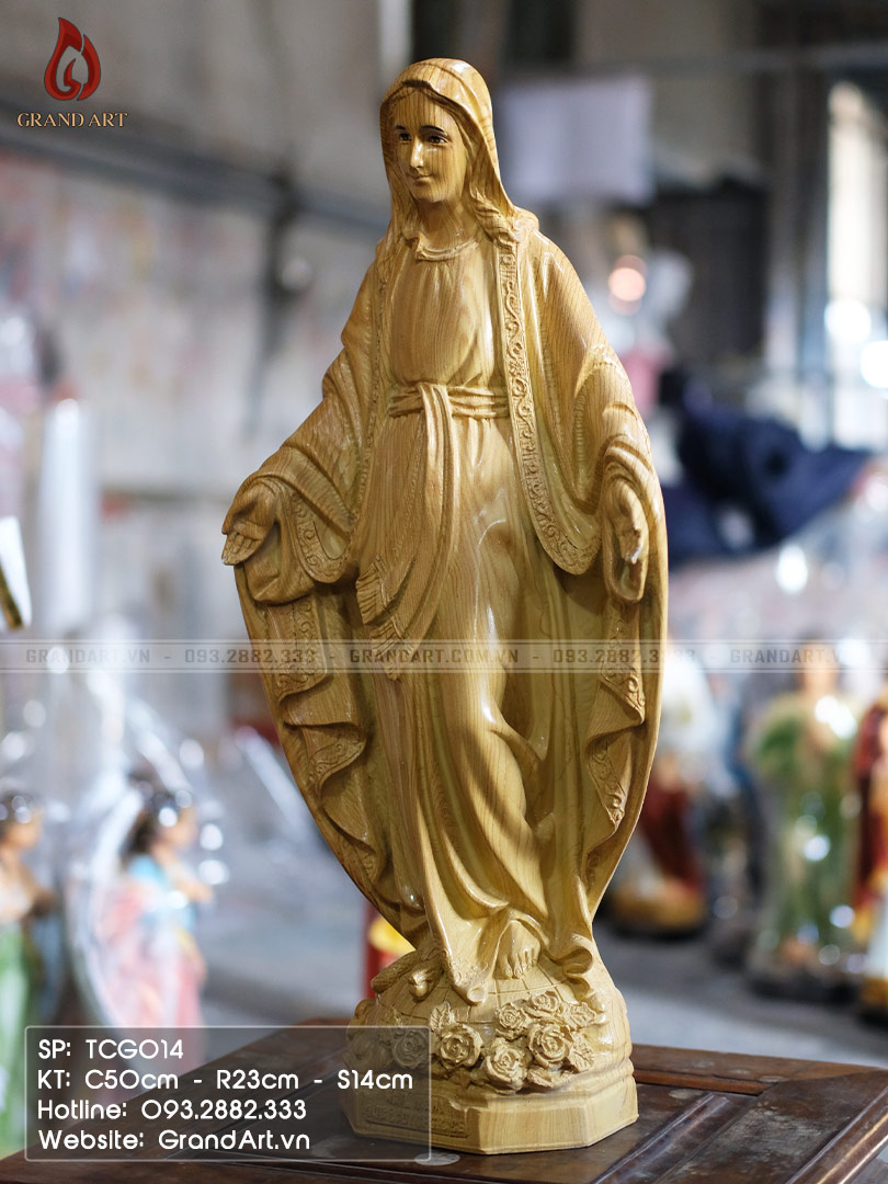 tượng Đức Mẹ ban ơn bằng composite vân gỗ cao 50cm
