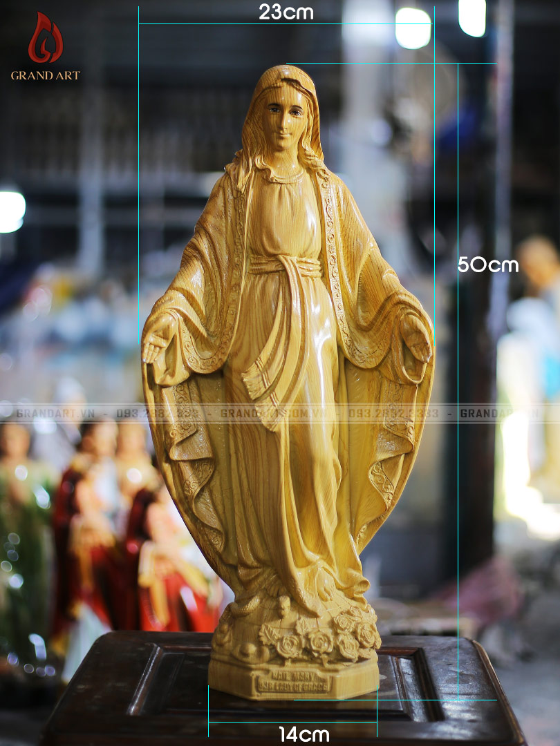 tượng Đức Mẹ ban ơn bằng composite vân gỗ cao 50cm