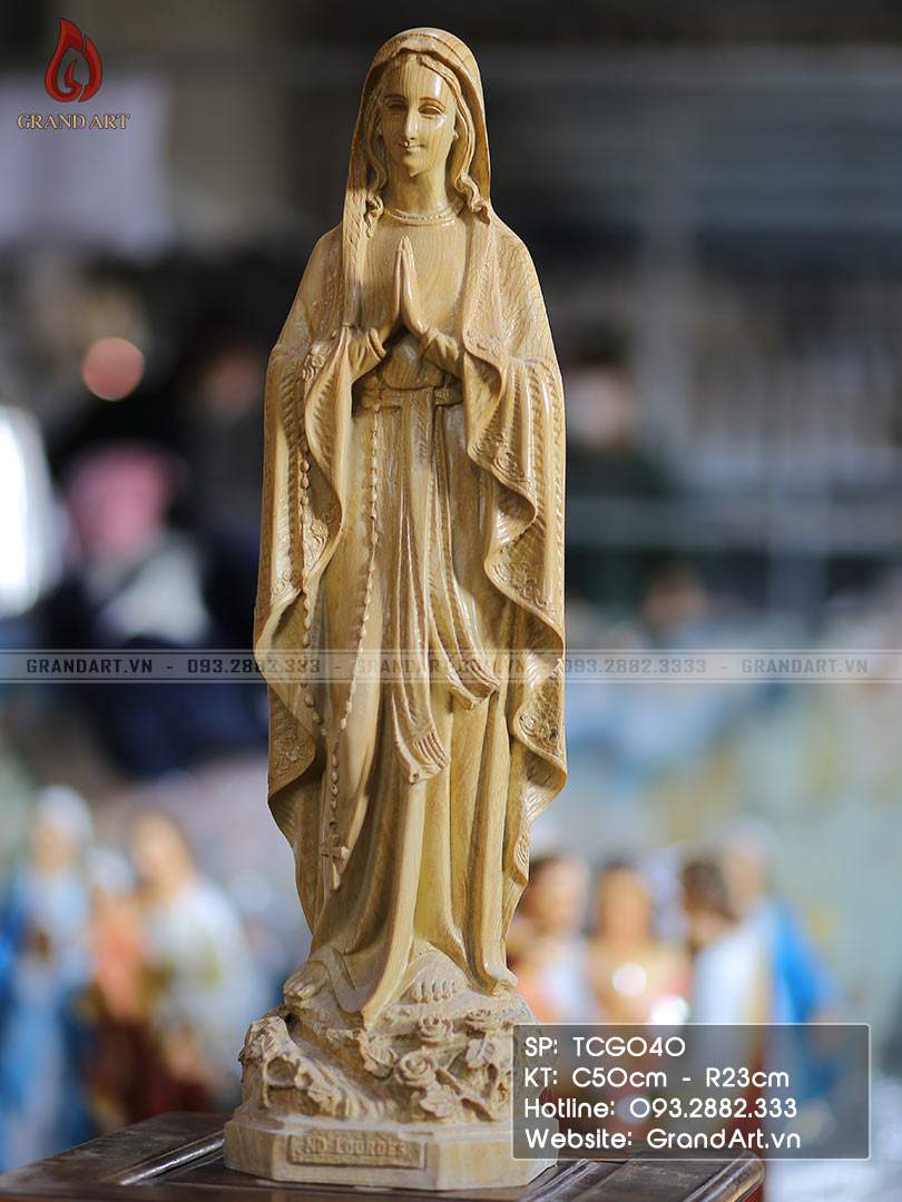 tượng Đức Mẹ Lộ Đức bằng composite vân gỗ cao 50cm