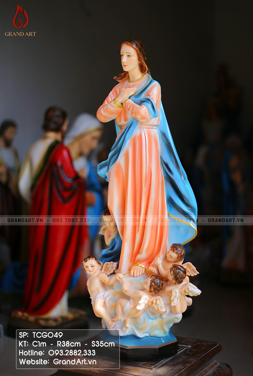 tượng Đức Mẹ và thiên thần bằng composite cao 1m