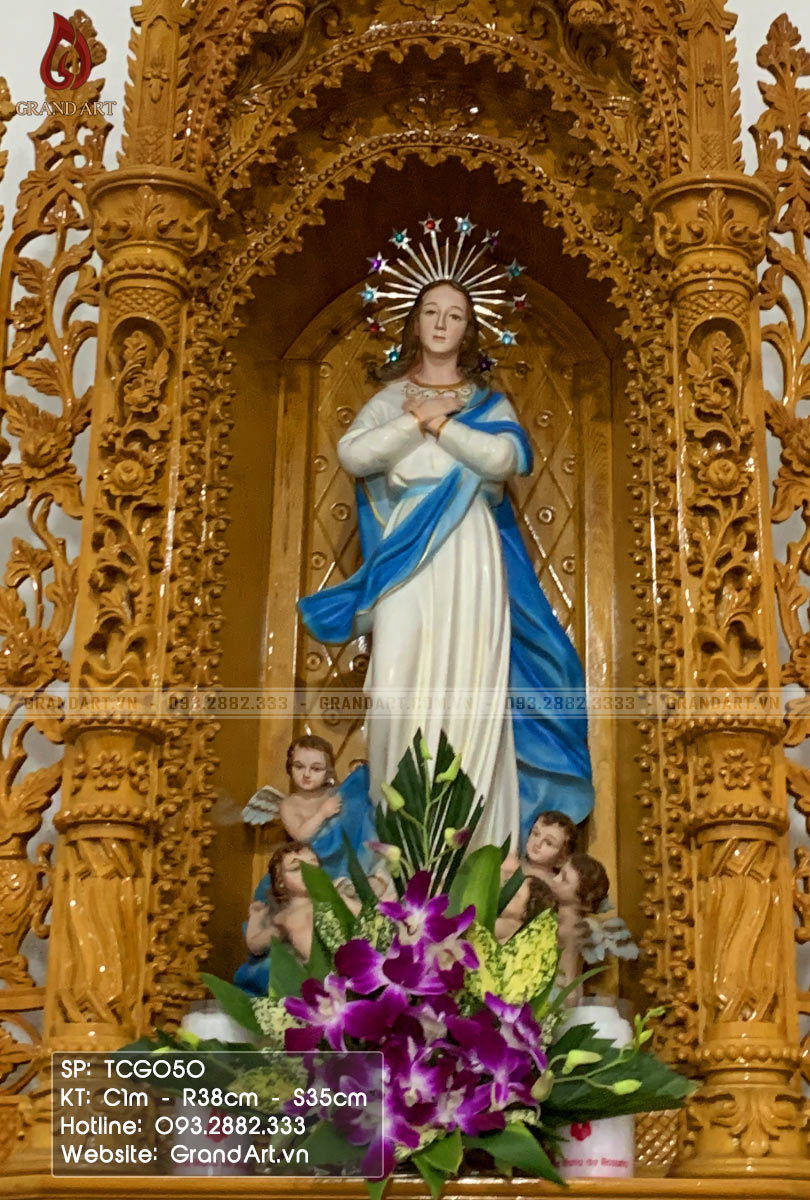tượng Đức Mẹ và thiên thần bằng composite cao 1m