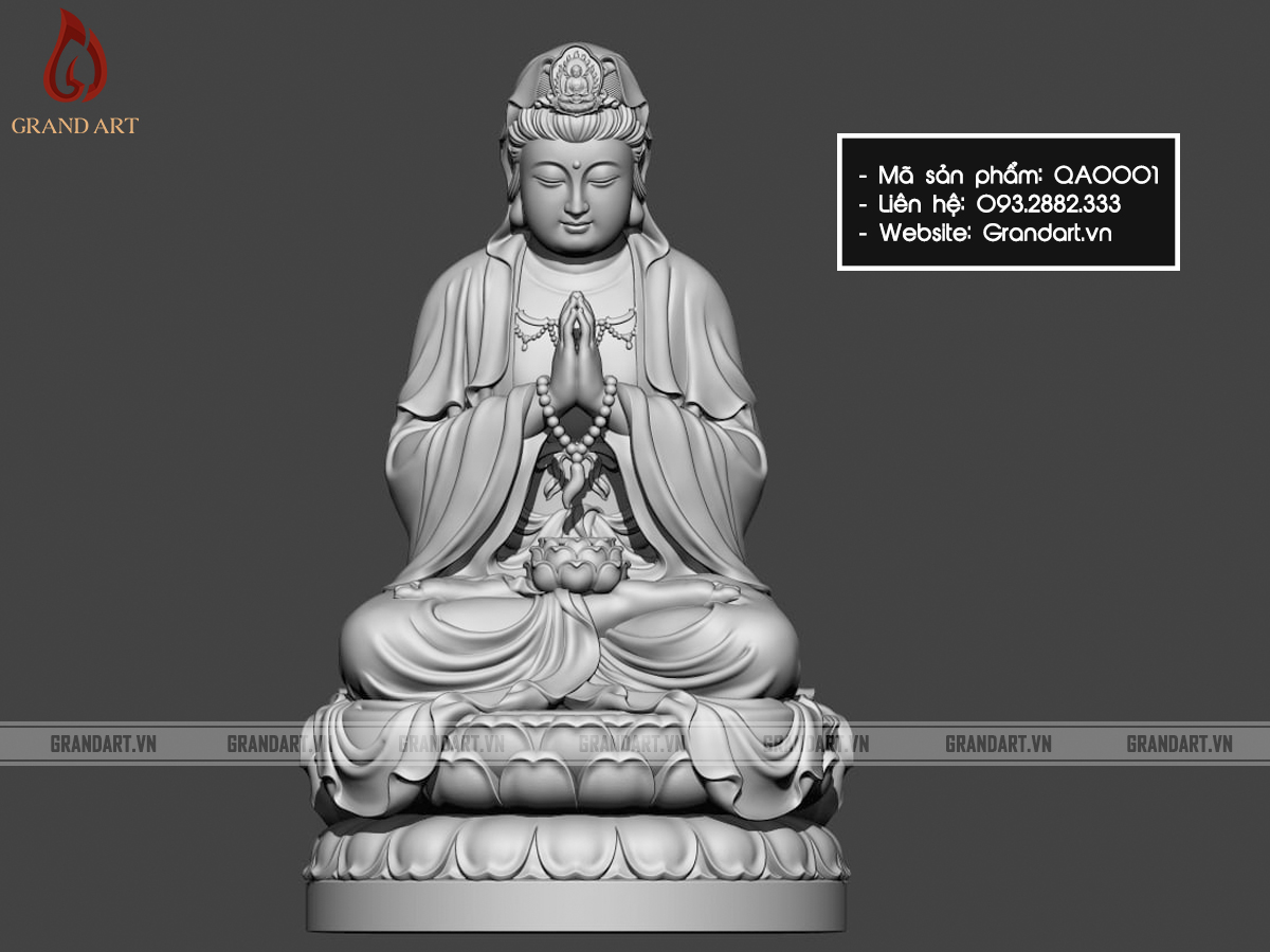 Tượng Phật Bà Quan Thế Âm Bồ Tát Dáng Ngồi Đài Sen - QA0001
