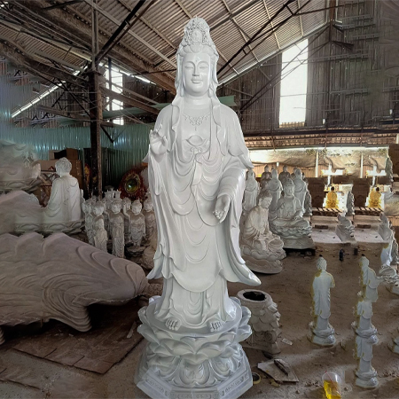 Tượng Phật Bà Quan Âm Bồ Tát Bằng Composite Màu Trắng - QA0010