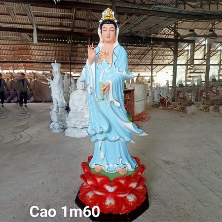 Tượng Phật Bà Quan Âm Bằng Composite Màu Xanh - QA0009