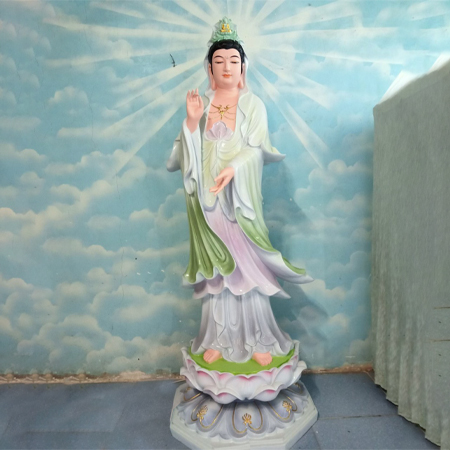 Tượng Phật Bà Quan Âm Bồ Tát Bằng Composite Màu Xanh Ngọc - QA0013