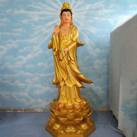 Tượng Phật Bà Quan Âm Bồ Tát Bằng Composite Vàng Đậm - QA0018