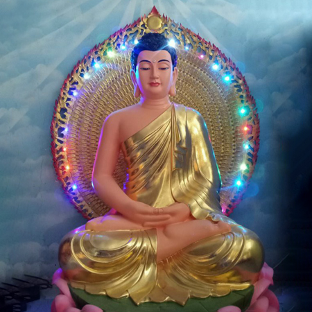 Tượng Phật Thích Ca Ngồi Đài Sen Bằng Composite Dát Vàng