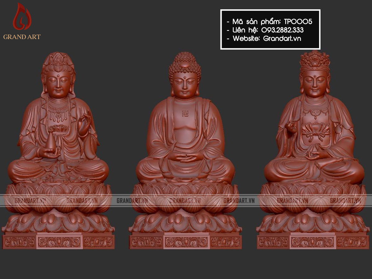 bộ tượng Phật Tây Phương Tam Thánh dáng ngồi đài sen - TP0005
