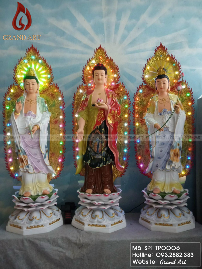 địa chỉ bán tượng Phật Tây Phương Tam Thánh bằng xi măng, thạch cao, composite