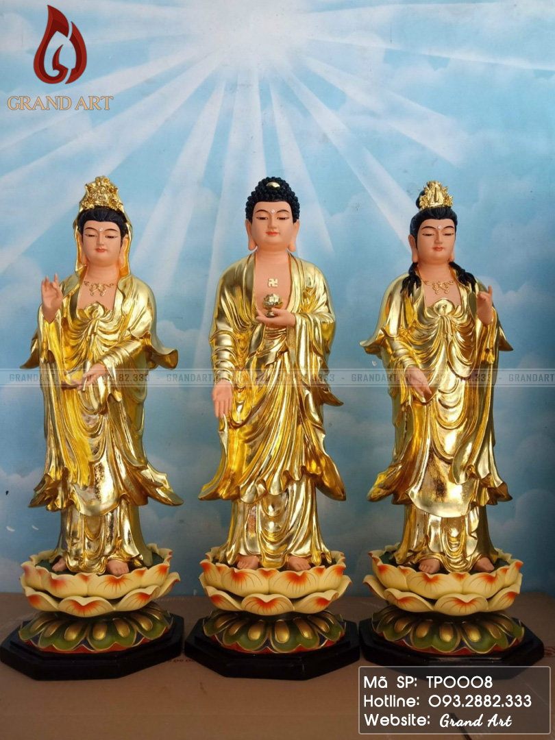 địa chỉ bán tượng Phật Tây Phương Tam Thánh bằng xi măng, thạch cao, composite
