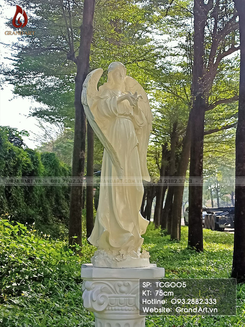 tượng thiên thần và chim bồ câu bằng composite cao 75cm