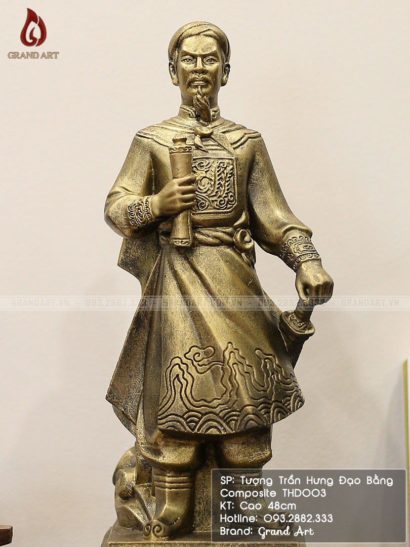 tượng trần hưng đạo bằng composite cao 48cm màu đồng